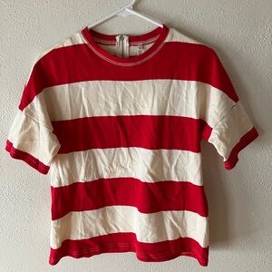Petallush red striped short sleeve round neck cotton tee.
